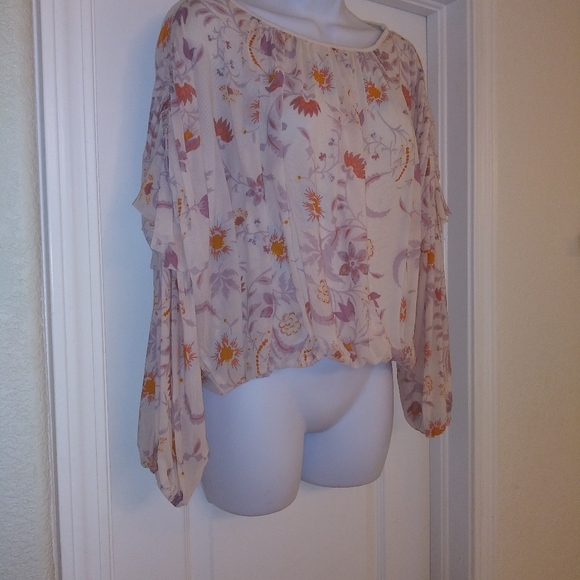 Free People Wild Flower Honey Blouson Floral Top - Picture 3 of 7